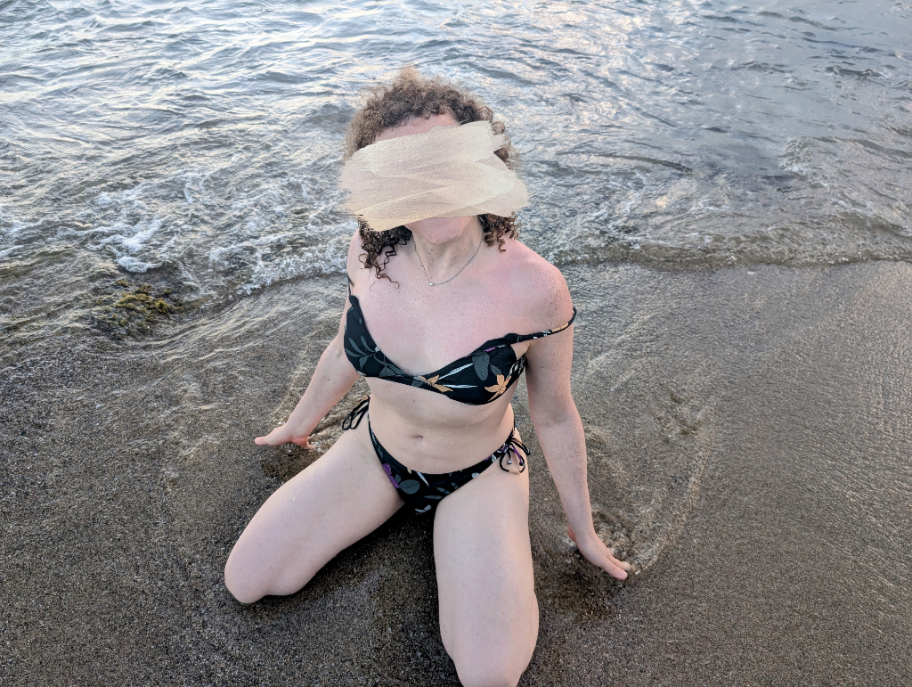 Face in: the same picture, but with a brushstroke artifact covering her face.