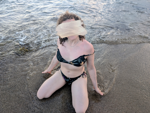 Face in: the same picture, but with a brushstroke artifact covering her face.