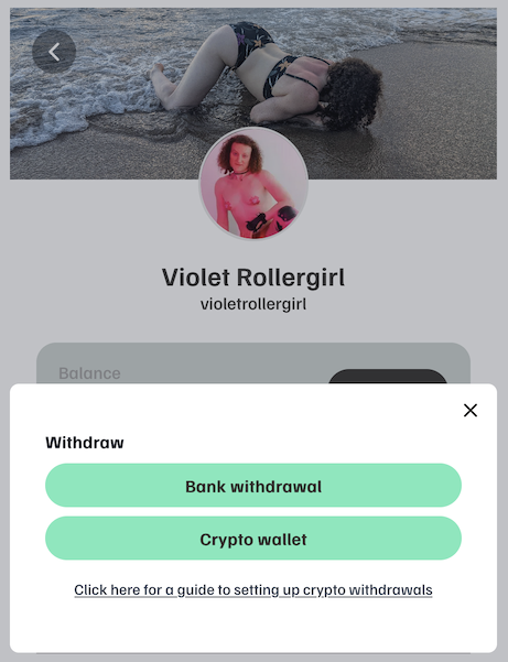 Screenshot of the MintStars withdrawal chooser.